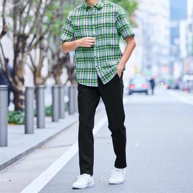 4Lサイズ!高貴紳士的!スッキリ見て綿100%通気性良い!パナマ織チェック柄ボタンダウン半袖シャツ!新品! < 男性ファッション  4Lサイズ!高貴紳士的!スッキリ見て綿100%通気性良い!パナマ織チェック柄ボタンダウン半袖シャツ!新品! < 男性ファッションの