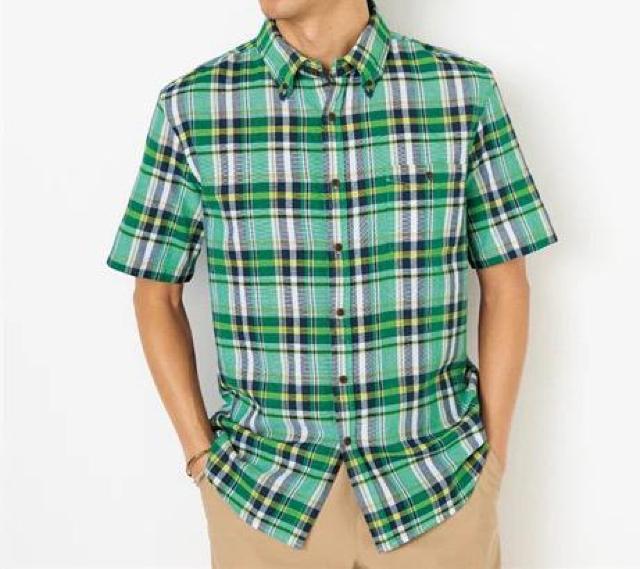 4Lサイズ!高貴紳士的!スッキリ見て綿100%通気性良い!パナマ織チェック柄ボタンダウン半袖シャツ!新品! < 男性ファッション  4Lサイズ!高貴紳士的!スッキリ見て綿100%通気性良い!パナマ織チェック柄ボタンダウン半袖シャツ!新品! < 男性ファッションの