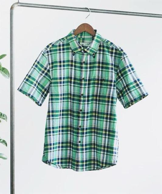 4Lサイズ!高貴紳士的!スッキリ見て綿100%通気性良い!パナマ織チェック柄ボタンダウン半袖シャツ!新品! < 男性ファッション  4Lサイズ!高貴紳士的!スッキリ見て綿100%通気性良い!パナマ織チェック柄ボタンダウン半袖シャツ!新品! < 男性ファッションの