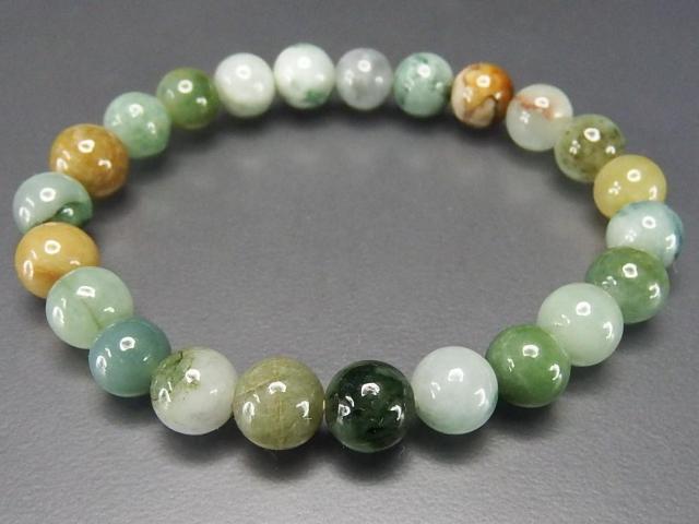守護五徳天然石多色ひすい本翡翠ジェダイト約8mm数珠ブレスレット柄模様有り < 女性アクセサリー/時計  守護五徳天然石多色ひすい本翡翠ジェダイト約8mm数珠ブレスレット柄模様有り < 女性アクセサリー/時計の