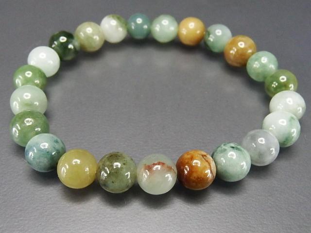 守護五徳天然石多色ひすい本翡翠ジェダイト約8mm数珠ブレスレット柄模様有り < 女性アクセサリー/時計  守護五徳天然石多色ひすい本翡翠ジェダイト約8mm数珠ブレスレット柄模様有り < 女性アクセサリー/時計の