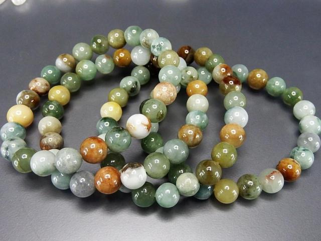 守護五徳天然石多色ひすい本翡翠ジェダイト約8mm数珠ブレスレット柄模様有り < 女性アクセサリー/時計  守護五徳天然石多色ひすい本翡翠ジェダイト約8mm数珠ブレスレット柄模様有り < 女性アクセサリー/時計の