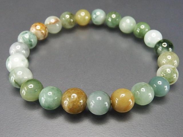 守護五徳天然石多色ひすい本翡翠ジェダイト約8mm数珠ブレスレット柄模様有り < 女性アクセサリー/時計  守護五徳天然石多色ひすい本翡翠ジェダイト約8mm数珠ブレスレット柄模様有り < 女性アクセサリー/時計の