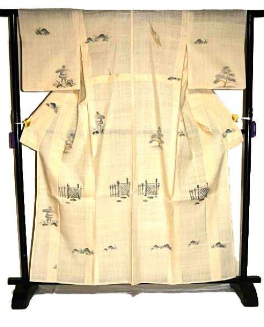 夏物 紗紬 中古 着物 送料無料 身丈161cm 裄丈62.5cm 最高級 蝉 松 庭石 正絹 カジュアル T3589 < 女性ファッション  夏物 紗紬 中古 着物 送料無料 身丈161cm 裄丈62.5cm 最高級 蝉 松 庭石 正絹 カジュアル T3589 < 女性ファッションの