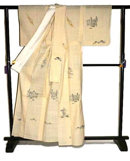 夏物 紗紬 中古 着物 送料無料 身丈161cm 裄丈62.5cm 最高級 蝉 松 庭石 正絹 カジュアル T3589 < 女性ファッション  夏物 紗紬 中古 着物 送料無料 身丈161cm 裄丈62.5cm 最高級 蝉 松 庭石 正絹 カジュアル T3589 < 女性ファッションの