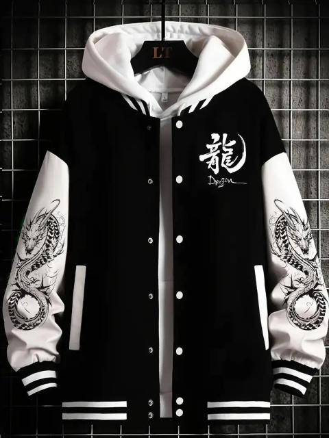 爆ヤス価格2290円★メメンズスポーツジャケット、ドラゴン幾何学模様、ボタン留め USAサイズM(日本サイズXL) < 男性ファッション 爆ヤス価格2290円★メメンズスポーツジャケット、ドラゴン幾何学模様、ボタン留め USAサイズM(日本サイズXL) < 男性ファッションの