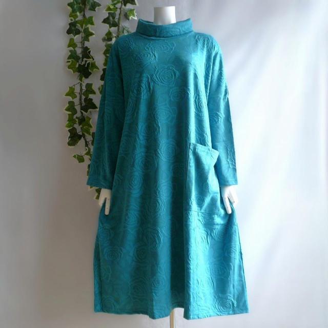 新品 a020 ML ジャガード ワンピース 立体薔薇柄 ターコイズ系 秋冬 レディース オフタートル コクーン 上品 < 女性ファッション 新品 a020 ML ジャガード ワンピース 立体薔薇柄 ターコイズ系 秋冬 レディース オフタートル コクーン 上品 < 女性ファッションの