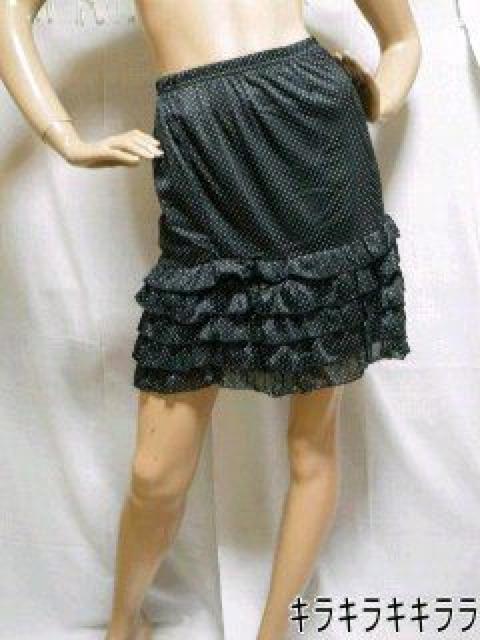 《New》フェミニン★ドット柄・美ライン*5段フリルスカート<ブラックM> < 女性ファッション  《New》フェミニン★ドット柄・美ライン*5段フリルスカート<ブラックM>  < 女性ファッションの