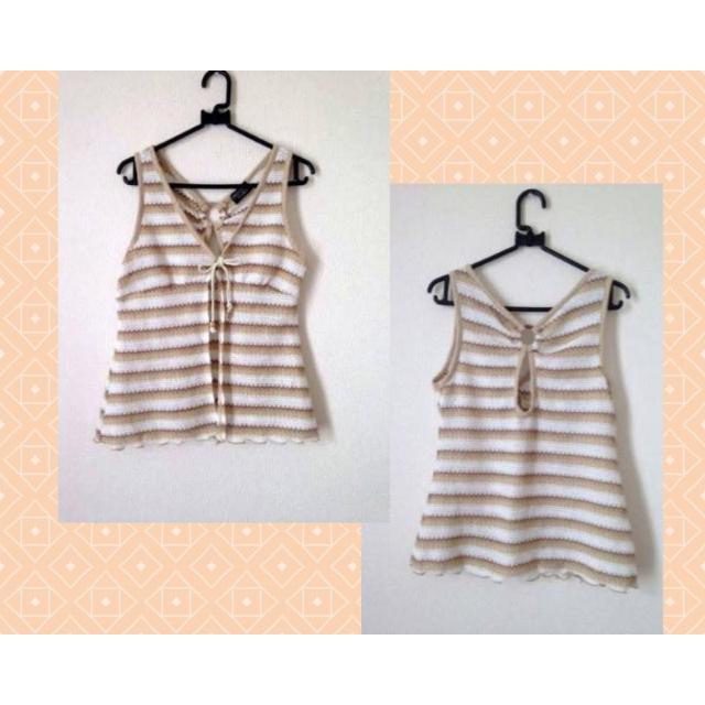 FORTUNE CooKIES◆ベージュ ノースリーブ ボーダーバックリング カーディガン タンクトップ M < 女性ファッション  FORTUNE CooKIES◆ベージュ ノースリーブ ボーダーバックリング カーディガン タンクトップ M  < 女性ファッションの
