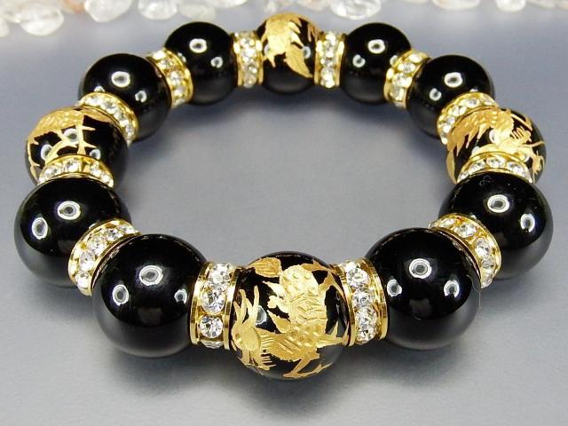 幸運武士麒麟手彫り18mmオニキス金箔高級ロンデルブレスレット < 男性アクセサリー/時計  幸運武士麒麟手彫り18mmオニキス金箔高級ロンデルブレスレット < 男性アクセサリー/時計の