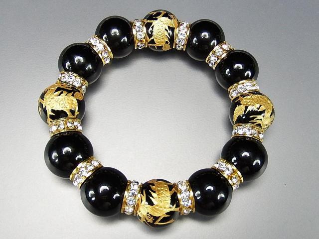 幸運武士麒麟手彫り18mmオニキス金箔高級ロンデルブレスレット < 男性アクセサリー/時計  幸運武士麒麟手彫り18mmオニキス金箔高級ロンデルブレスレット < 男性アクセサリー/時計の