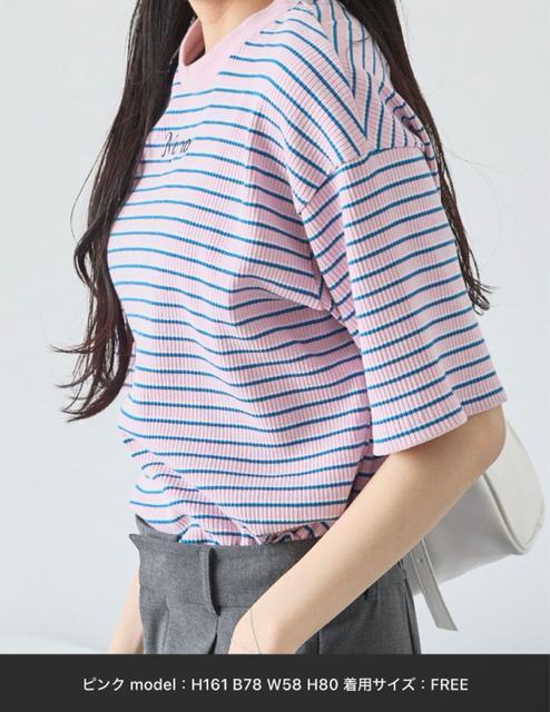 完売品 ワンポイント刺繍マルチボーダーショート丈半袖Tシャツ < 女性ファッション 完売品 ワンポイント刺繍マルチボーダーショート丈半袖Tシャツ < 女性ファッションの