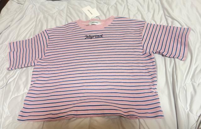 完売品 ワンポイント刺繍マルチボーダーショート丈半袖Tシャツ < 女性ファッション 完売品 ワンポイント刺繍マルチボーダーショート丈半袖Tシャツ < 女性ファッションの