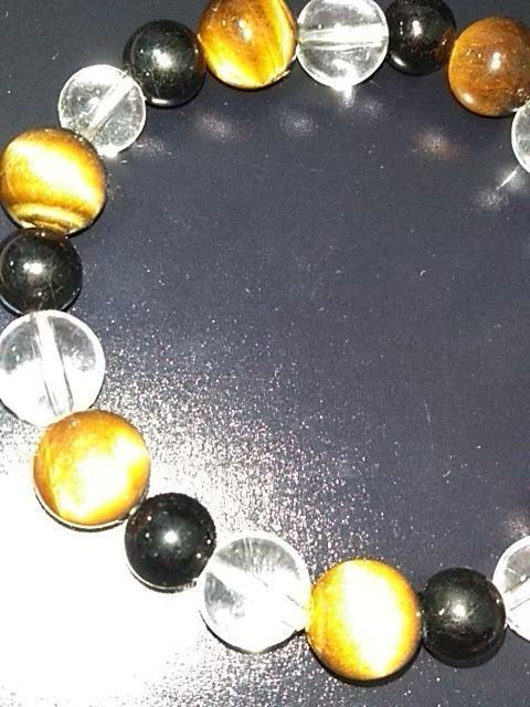 タイガーアイとブラックトルマリンとヒマラヤ水晶のブレスレット☆ < 女性アクセサリー/時計 タイガーアイとブラックトルマリンとヒマラヤ水晶のブレスレット☆ < 女性アクセサリー/時計の