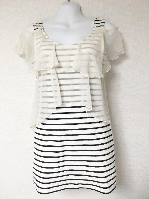 snidel白黒ボーダーシフォンオフショルフレアミニワンピース < ブランド snidel白黒ボーダーシフォンオフショルフレアミニワンピース < ブランドの