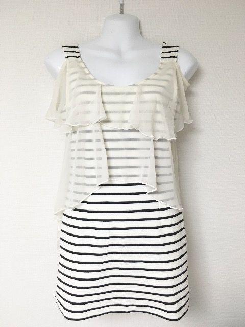 snidel白黒ボーダーシフォンオフショルフレアミニワンピース < ブランド snidel白黒ボーダーシフォンオフショルフレアミニワンピース < ブランドの