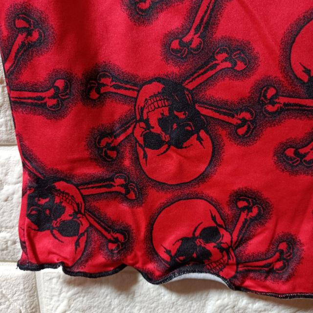 新品★スカル柄ショート丈袖メッシュ半袖T/レッド/M < 女性ファッション  新品★スカル柄ショート丈袖メッシュ半袖T/レッド/M < 女性ファッションの