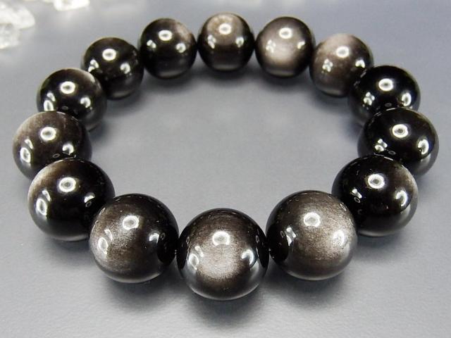 発色極上シルバーオブシディアン約16mm天然石数珠ブレスレット迫力満点 < 男性アクセサリー/時計  発色極上シルバーオブシディアン約16mm天然石数珠ブレスレット迫力満点 < 男性アクセサリー/時計の