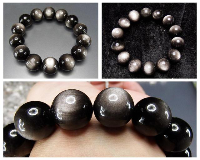 発色極上シルバーオブシディアン約16mm天然石数珠ブレスレット迫力満点 < 男性アクセサリー/時計  発色極上シルバーオブシディアン約16mm天然石数珠ブレスレット迫力満点 < 男性アクセサリー/時計の