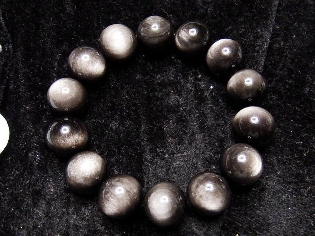 発色極上シルバーオブシディアン約16mm天然石数珠ブレスレット迫力満点 < 男性アクセサリー/時計  発色極上シルバーオブシディアン約16mm天然石数珠ブレスレット迫力満点 < 男性アクセサリー/時計の