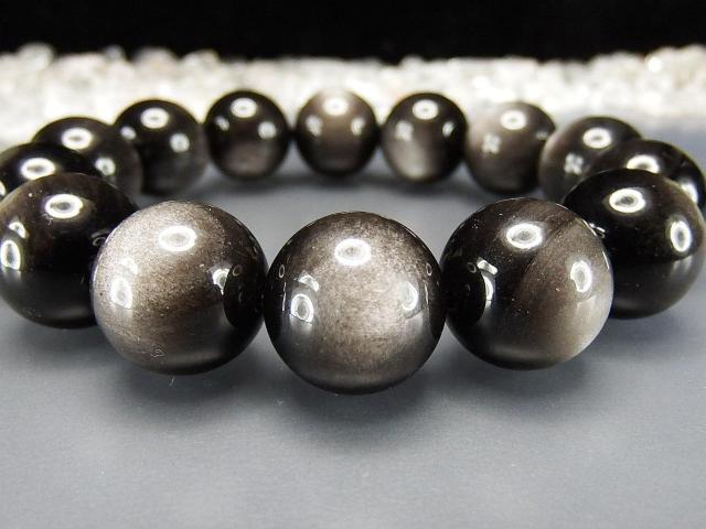 発色極上シルバーオブシディアン約16mm天然石数珠ブレスレット迫力満点 < 男性アクセサリー/時計  発色極上シルバーオブシディアン約16mm天然石数珠ブレスレット迫力満点 < 男性アクセサリー/時計の
