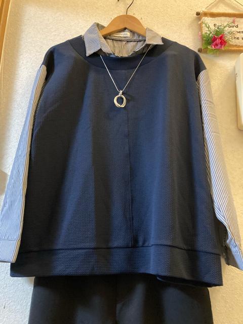 3L未使用紺×紺ストライプ異素材カットソー < 男性ファッション  3L未使用紺×紺ストライプ異素材カットソー  < 男性ファッションの