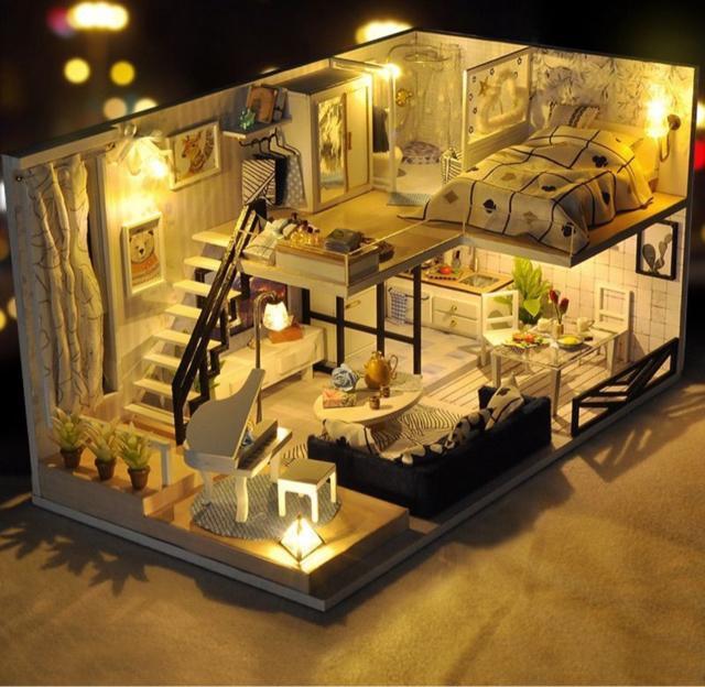 DIYミニチュアドールハウスキット、家具とダストカバー付きミニハウスキット、大人のための小さなハウスキット < ホビー DIYミニチュアドールハウスキット、家具とダストカバー付きミニハウスキット、大人のための小さなハウスキット < ホビーの