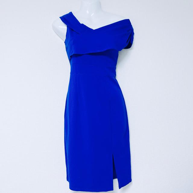 ブルー青アシメオフショルタイトドレスワンピースワンショルダー < 女性ファッション ブルー青アシメオフショルタイトドレスワンピースワンショルダー < 女性ファッションの