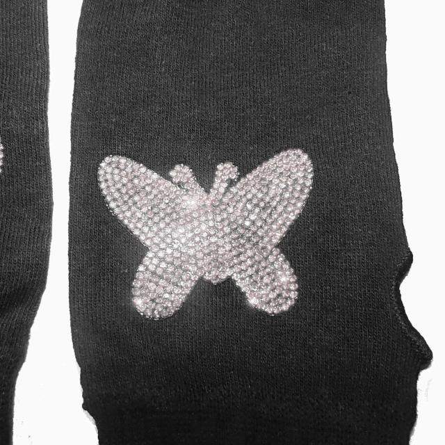 ラインストーン 蝶々 ワッペン グローブ 指ナシ 指なし 手袋 クリア < 女性ファッション ラインストーン 蝶々 ワッペン グローブ 指ナシ 指なし 手袋 クリア < 女性ファッションの