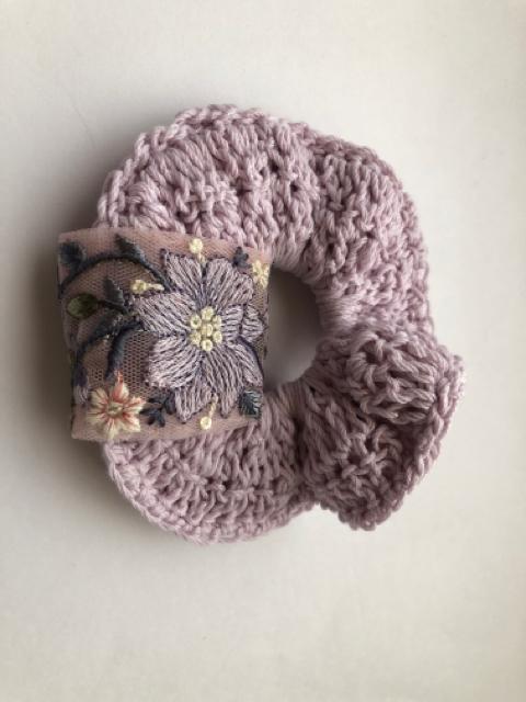 ハンドメイド 二重シュシュ コットン ラベンダー インドレース < 女性ファッション  ハンドメイド 二重シュシュ コットン ラベンダー インドレース  < 女性ファッションの