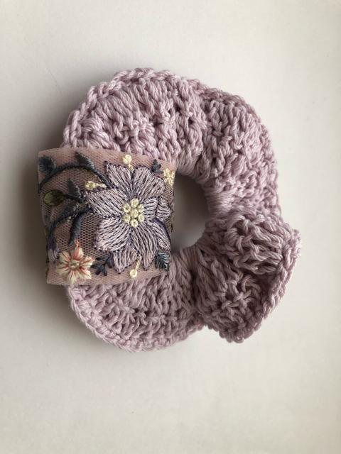 ハンドメイド 二重シュシュ コットン ラベンダー インドレース < 女性ファッション  ハンドメイド 二重シュシュ コットン ラベンダー インドレース < 女性ファッションの