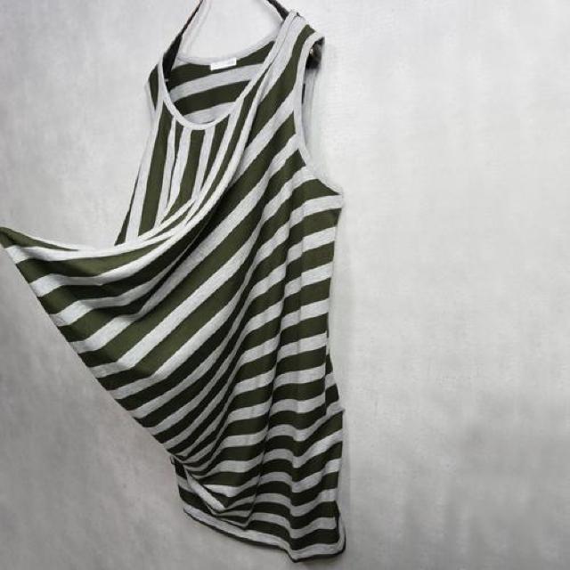 新品 立体変形 ドレープタンクトップ ロング丈 ボーダー < 女性ファッション 新品 立体変形 ドレープタンクトップ ロング丈 ボーダー < 女性ファッションの