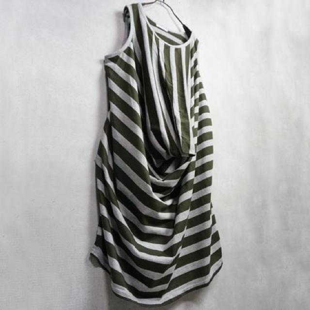 新品 立体変形 ドレープタンクトップ ロング丈 ボーダー < 女性ファッション 新品 立体変形 ドレープタンクトップ ロング丈 ボーダー < 女性ファッションの