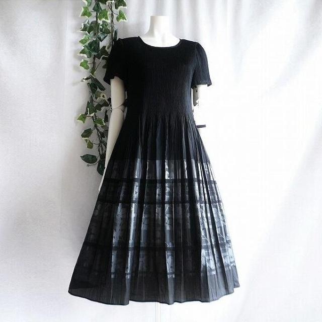 新品 9074 M 日本製 桐生織 プリーツ ワンピース 黒 ブラック 春 夏 秋 レディース 綿混 花模様 ペチコート 高級 < 女性ファッション 新品 9074 M 日本製 桐生織 プリーツ ワンピース 黒 ブラック 春 夏 秋 レディース 綿混 花模様 ペチコート 高級 < 女性ファッションの