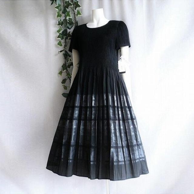 新品 9074 M 日本製 桐生織 プリーツ ワンピース 黒 ブラック 春 夏 秋 レディース 綿混 花模様 ペチコート 高級 < 女性ファッション 新品 9074 M 日本製 桐生織 プリーツ ワンピース 黒 ブラック 春 夏 秋 レディース 綿混 花模様 ペチコート 高級 < 女性ファッションの