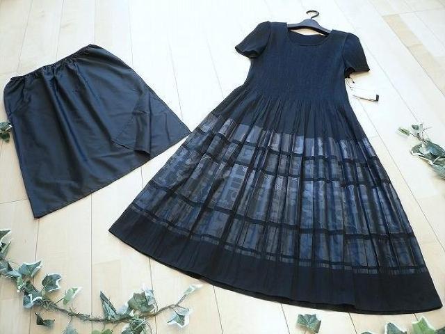 新品 9074 M 日本製 桐生織 プリーツ ワンピース 黒 ブラック 春 夏 秋 レディース 綿混 花模様 ペチコート 高級 < 女性ファッション 新品 9074 M 日本製 桐生織 プリーツ ワンピース 黒 ブラック 春 夏 秋 レディース 綿混 花模様 ペチコート 高級 < 女性ファッションの