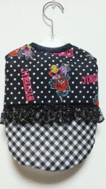 ハンドメイド*ヒスミニTシャツ*バラ 黒・フリル・チェック・ドット・犬用*L < ペット/手芸/園芸  ハンドメイド*ヒスミニTシャツ*バラ 黒・フリル・チェック・ドット・犬用*L  < ペット/手芸/園芸の