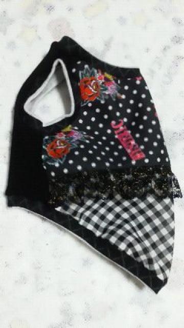 ハンドメイド*ヒスミニTシャツ*バラ 黒・フリル・チェック・ドット・犬用*L < ペット/手芸/園芸  ハンドメイド*ヒスミニTシャツ*バラ 黒・フリル・チェック・ドット・犬用*L < ペット/手芸/園芸の