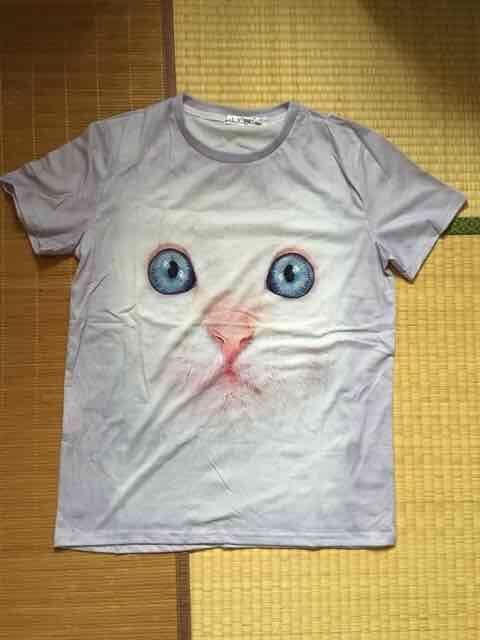 ブルーアイ猫フェイス転写プリントTシャツ。ラベンダー < 女性ファッション  ブルーアイ猫フェイス転写プリントTシャツ。ラベンダー  < 女性ファッションの