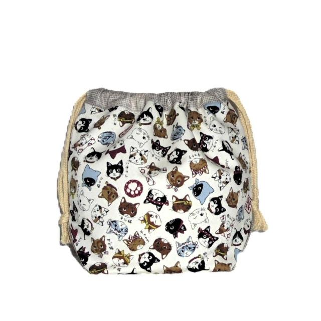 【底マチ幅が広い巾着】◆日本猫◆日本のねこちゃん図鑑・白×ベージュ◆裏地あり巾着 < 女性ファッション 【底マチ幅が広い巾着】◆日本猫◆日本のねこちゃん図鑑・白×ベージュ◆裏地あり巾着 < 女性ファッションの