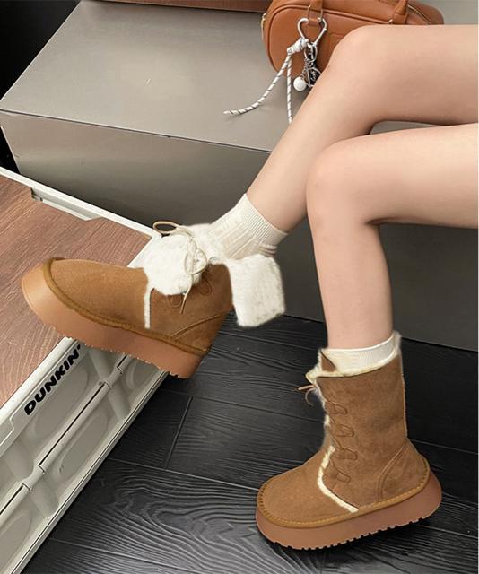 送料無料 新品 ボアムートンブーツ裏起毛 厚底ブーツ冬靴 < 女性ファッション 送料無料 新品 ボアムートンブーツ裏起毛 厚底ブーツ冬靴 < 女性ファッションの