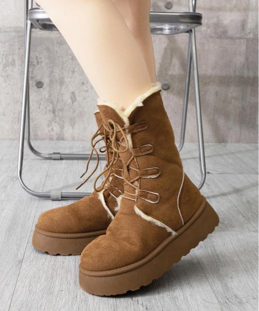 送料無料 新品 ボアムートンブーツ裏起毛 厚底ブーツ冬靴 < 女性ファッション 送料無料 新品 ボアムートンブーツ裏起毛 厚底ブーツ冬靴 < 女性ファッションの