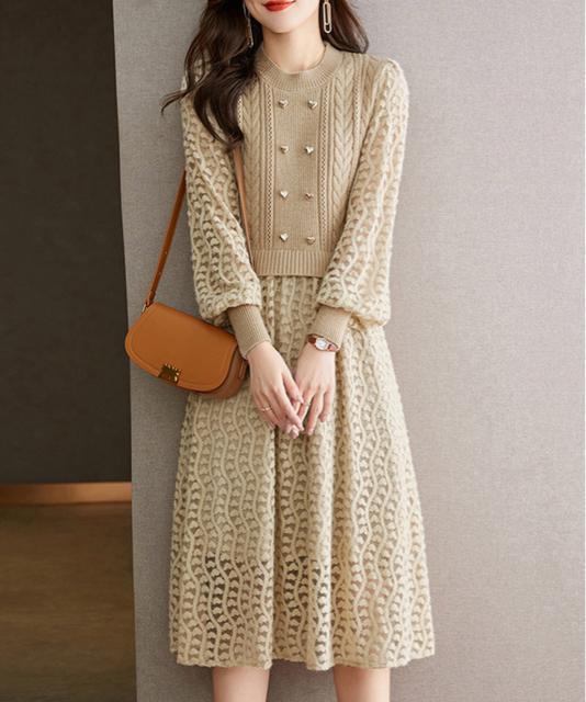 送料無料 新品 ニットワンピース ランタンスリーブ 上品 < 女性ファッション  送料無料 新品 ニットワンピース ランタンスリーブ 上品  < 女性ファッションの