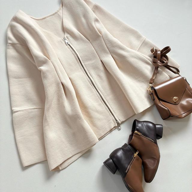 ◆極美品◆ダブルジップ肉厚ニットジャケット◆カーディガン◆アイボリー◆白◆F < 女性ファッション  ◆極美品◆ダブルジップ肉厚ニットジャケット◆カーディガン◆アイボリー◆白◆F < 女性ファッションの