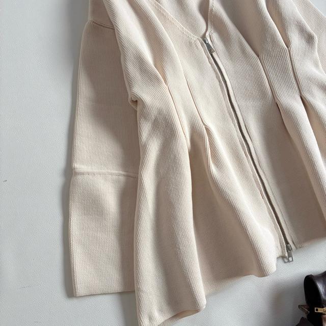 ◆極美品◆ダブルジップ肉厚ニットジャケット◆カーディガン◆アイボリー◆白◆F < 女性ファッション  ◆極美品◆ダブルジップ肉厚ニットジャケット◆カーディガン◆アイボリー◆白◆F < 女性ファッションの