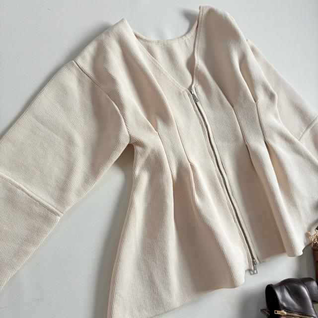 ◆極美品◆ダブルジップ肉厚ニットジャケット◆カーディガン◆アイボリー◆白◆F < 女性ファッション  ◆極美品◆ダブルジップ肉厚ニットジャケット◆カーディガン◆アイボリー◆白◆F < 女性ファッションの