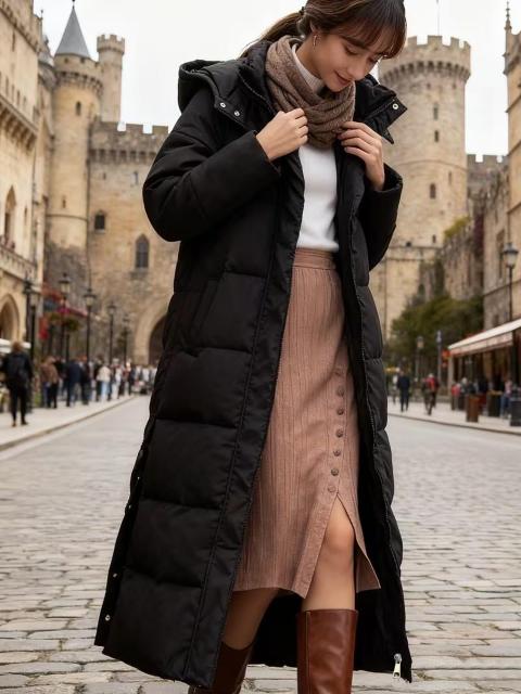 レディース冬用ロングコートフロントジッパーサイドポケット付普段使い防寒具アウター < 女性ファッション レディース冬用ロングコートフロントジッパーサイドポケット付普段使い防寒具アウター < 女性ファッションの