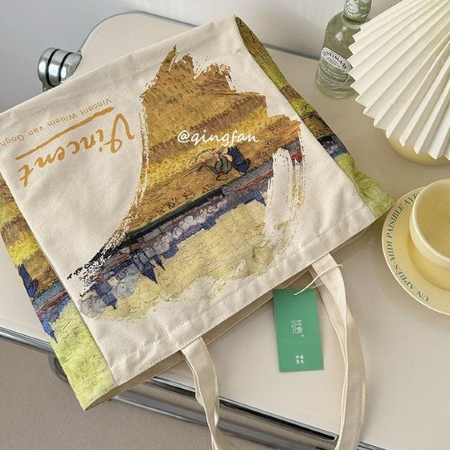 バッグ 鞄 ゴッホ キャンバス トートバッグ 芸術 プリント オーヴェルの平原 < 女性ファッション  バッグ 鞄 ゴッホ キャンバス トートバッグ 芸術 プリント オーヴェルの平原 < 女性ファッションの
