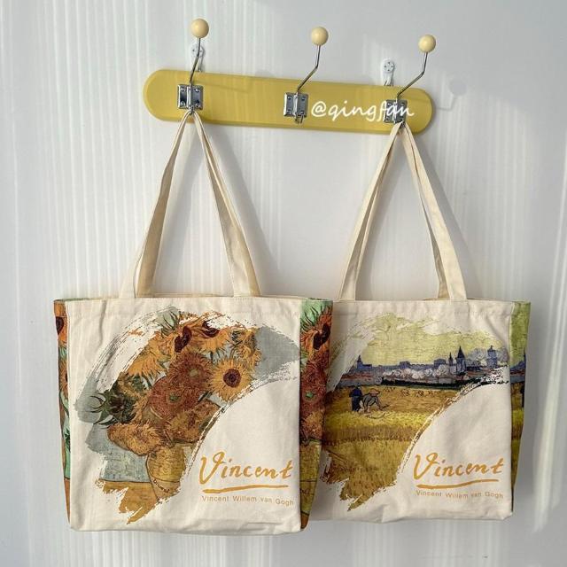 バッグ 鞄 ゴッホ キャンバス トートバッグ 芸術 プリント オーヴェルの平原 < 女性ファッション  バッグ 鞄 ゴッホ キャンバス トートバッグ 芸術 プリント オーヴェルの平原 < 女性ファッションの