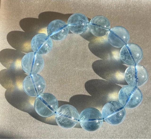 美しい天然石アクアマリンビーズブレスレット 大玉珠約14.5mm < 女性アクセサリー/時計 美しい天然石アクアマリンビーズブレスレット 大玉珠約14.5mm < 女性アクセサリー/時計の